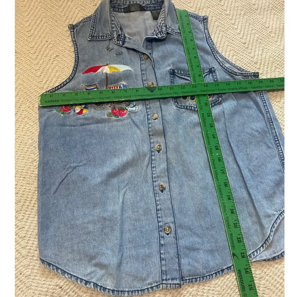 Vintage Solutions NY Embroidered Beach Denim Sleeveless Top Medium